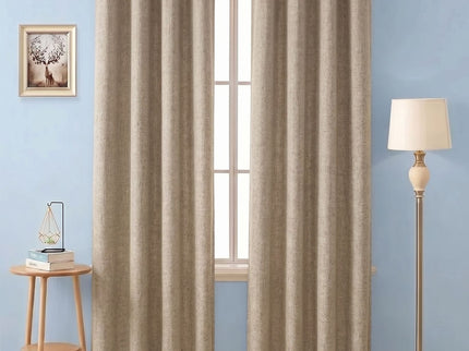 Taupe colour textured weave pattern velvet flock readymade curtain