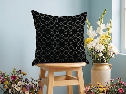 Black colour circular pattern velvet flock readymade cushion cover