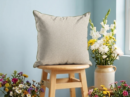 Beige colour textured weave pattern velvet flock readymade cushion cover