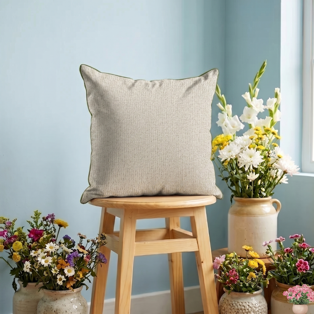Beige colour textured weave pattern velvet flock readymade cushion cover