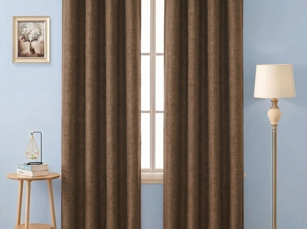 Light Brown Colour Textured Velvet Flock Readymade Curtain