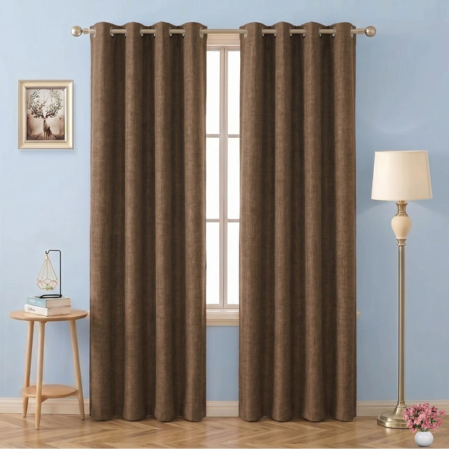 Light Brown Colour Textured Velvet Flock Readymade Curtain