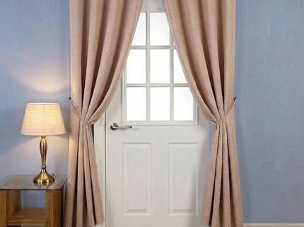 Beige colour textured velvet flock geometric pattern readymade curtain