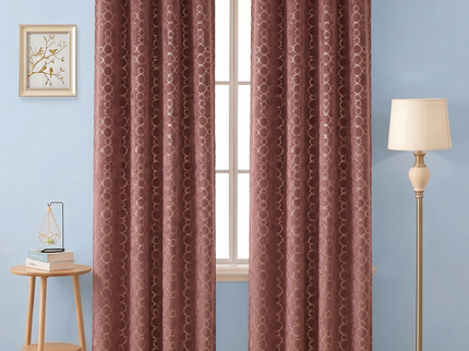 Mauve brown colour circular pattern velvet flock readymade curtain