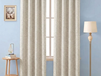 Beige colour textured weave pattern velvet flock readymade curtain