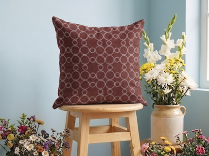 Mauve brown colour circular pattern velvet flock readymade cushion cover