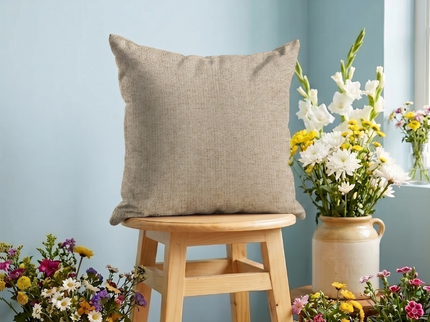 Taupe colour textured weave pattern velvet flock readymade cushion cover