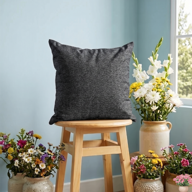 Black colour textured pattern velvet flock readymade cushion cover