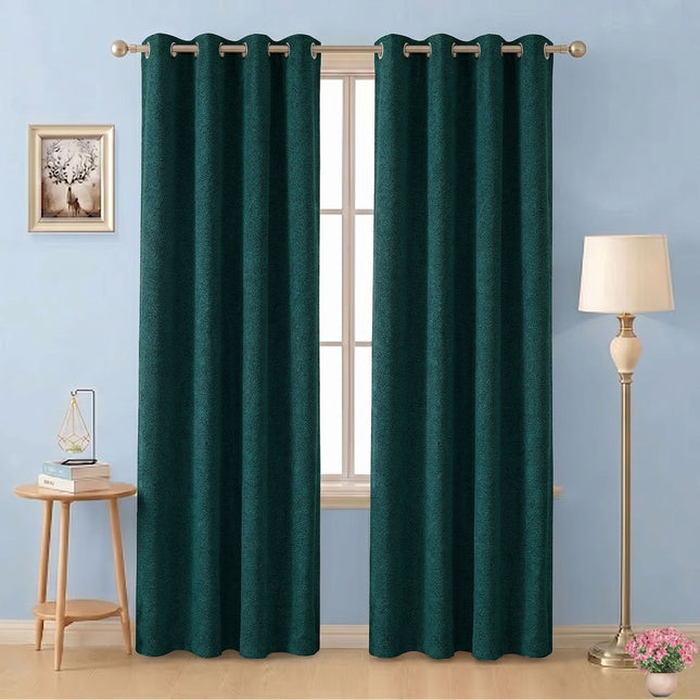 Teal green colour textured pattern velvet flock readymade curtain