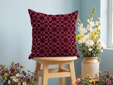 Wine colour circular pattern velvet flock readymade cushion cover