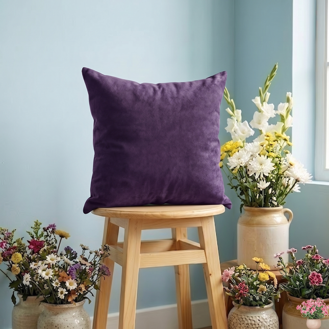 Mauve Violet Colour Plain Velvet Flock readymade cushion cover