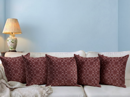 Mauve brown colour circular pattern velvet flock readymade cushion cover