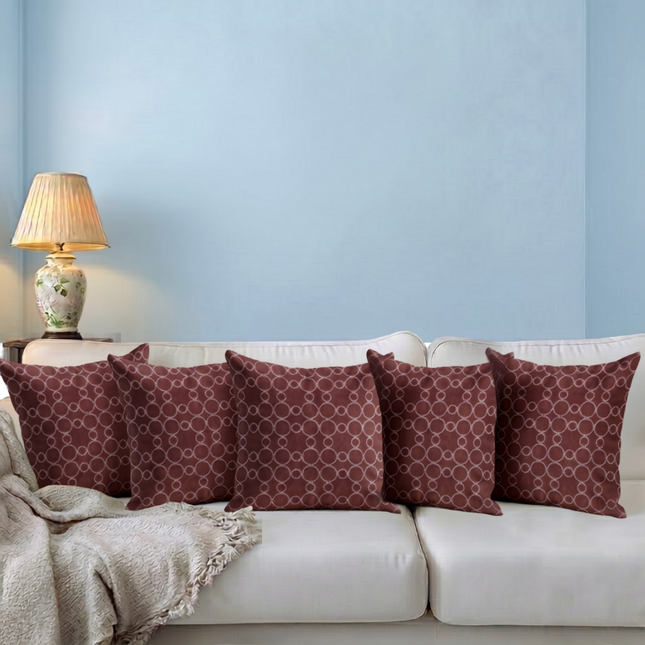 Mauve brown colour circular pattern velvet flock readymade cushion cover