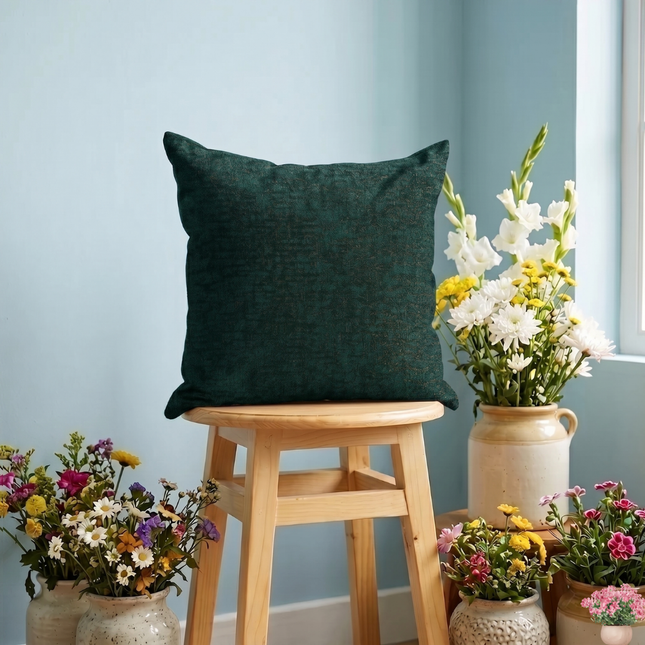 Teal green colour textured pattern velvet flock readymade cushion cover