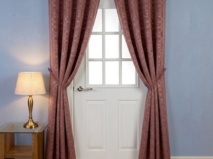 Mauve brown colour circular pattern velvet flock readymade curtain