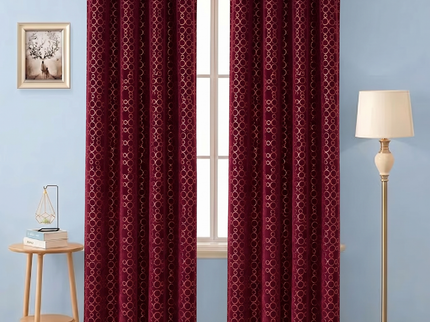 Wine colour circular pattern velvet flock readymade curtain