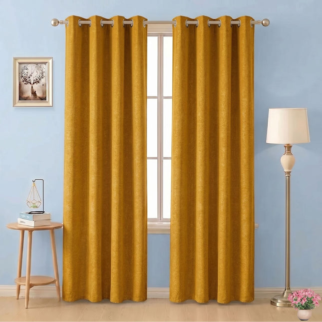 Mustard colour textured pattern velvet flock readymade curtain