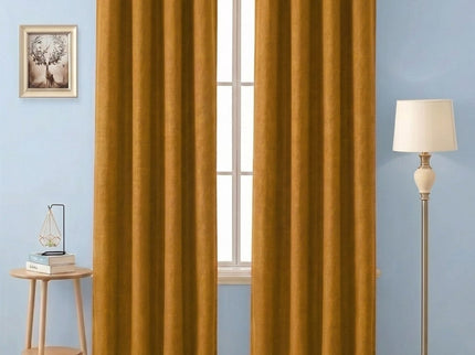 Drab Yellow Colour Textured Velvet Flock Readymade Curtain