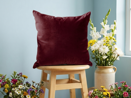 Rust Red Colour Plain Velvet Flock readymade cushion cover
