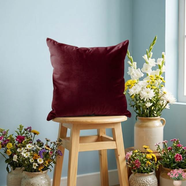 Rust Red Colour Plain Velvet Flock readymade cushion cover