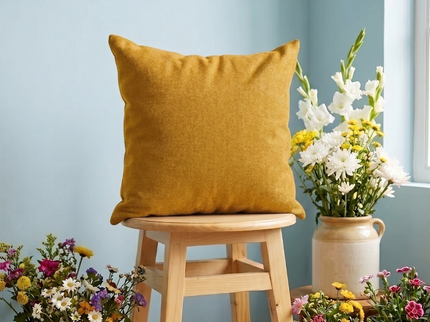 Mustard colour textured pattern velvet flock readymade cushion cover