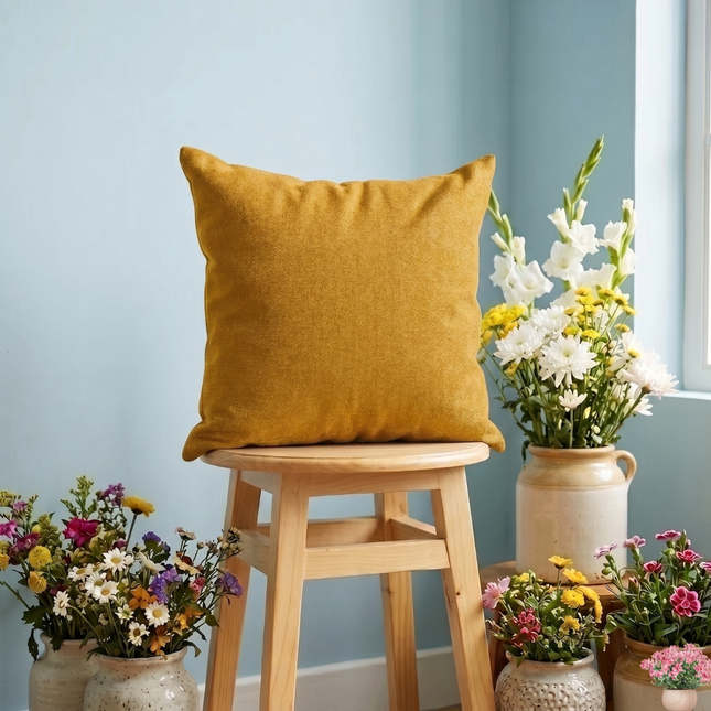 Mustard colour textured pattern velvet flock readymade cushion cover