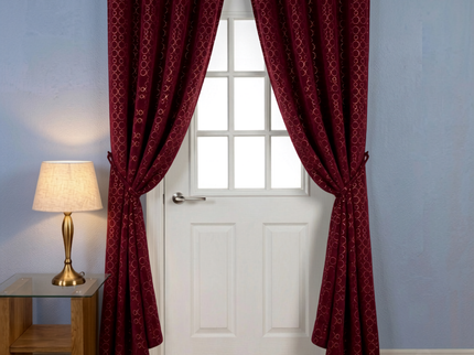 Wine colour circular pattern velvet flock readymade curtain