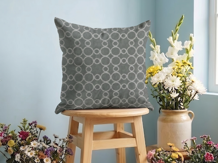 Grey colour circular pattern velvet flock readymade cushion cover