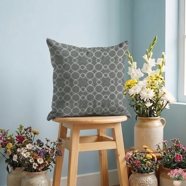 Grey colour circular pattern velvet flock readymade cushion cover