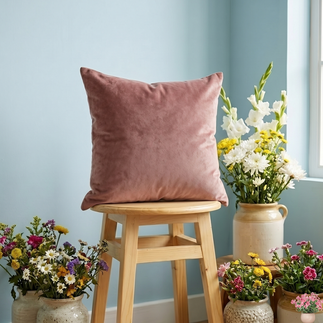 Peach Colour Plain Velvet Flock readymade cushion cover