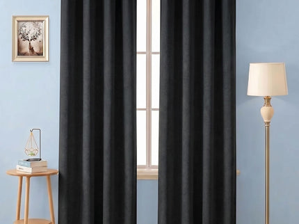 Dark charcoal colour textured pattern velvet flock readymade curtain