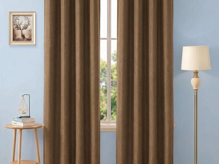 Brown Colour Textured Velvet Flock Readymade Curtain