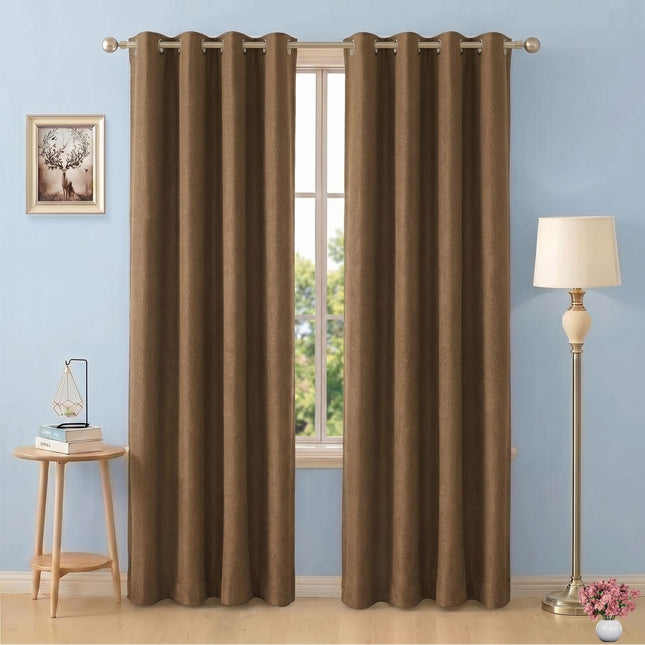 Brown Colour Textured Velvet Flock Readymade Curtain