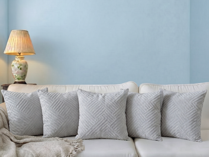 Light grey colour textured velvet flock geometric pattern readymade cushion cover