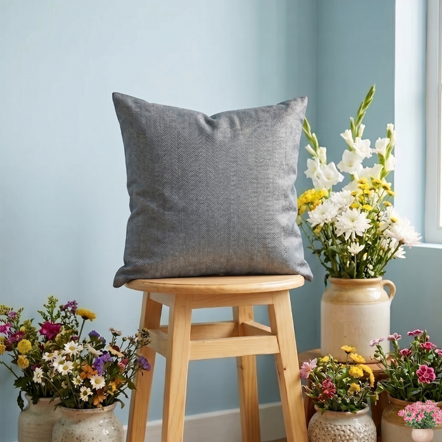 Charcoal grey colour textured pattern velvet flock readymade cushion cover