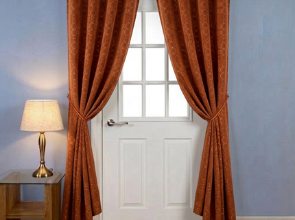 Rust brown colour circular pattern velvet flock readymade curtain