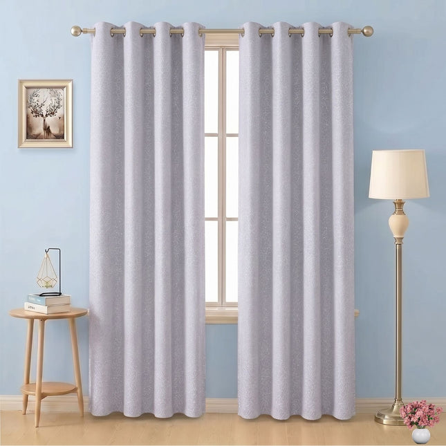 Silver Grey Colour Textured Velvet Flock Readymade Curtain