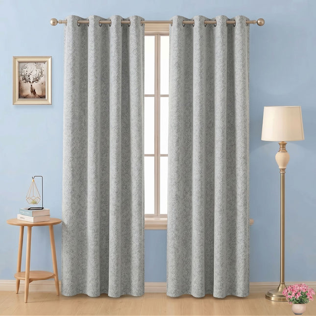 Grey colour textured pattern velvet flock readymade curtain
