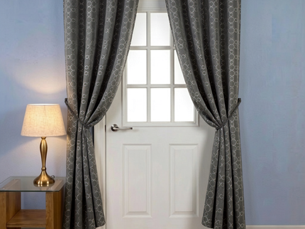 Grey colour circular pattern velvet flock readymade curtain