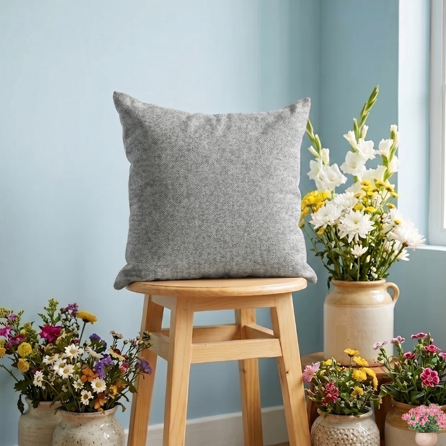 Grey colour textured pattern velvet flock readymade cushion cover