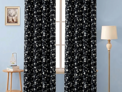 Multicolour geometric pattern velvet flock readymade curtain