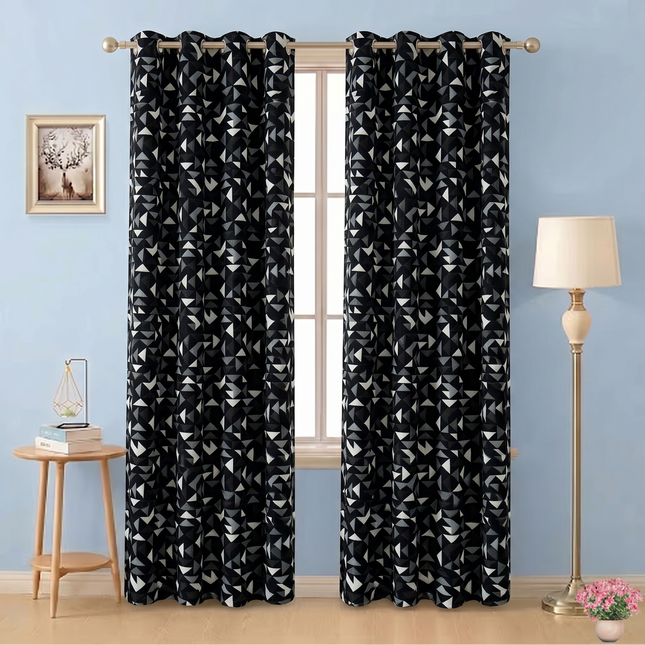 Multicolour geometric pattern velvet flock readymade curtain