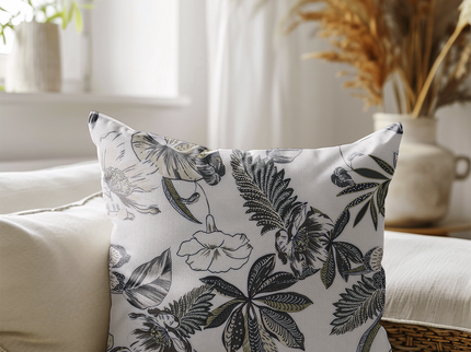 Olive Green and Warm Beige Colour Floral and Leaves Pattern readymade cushion cover