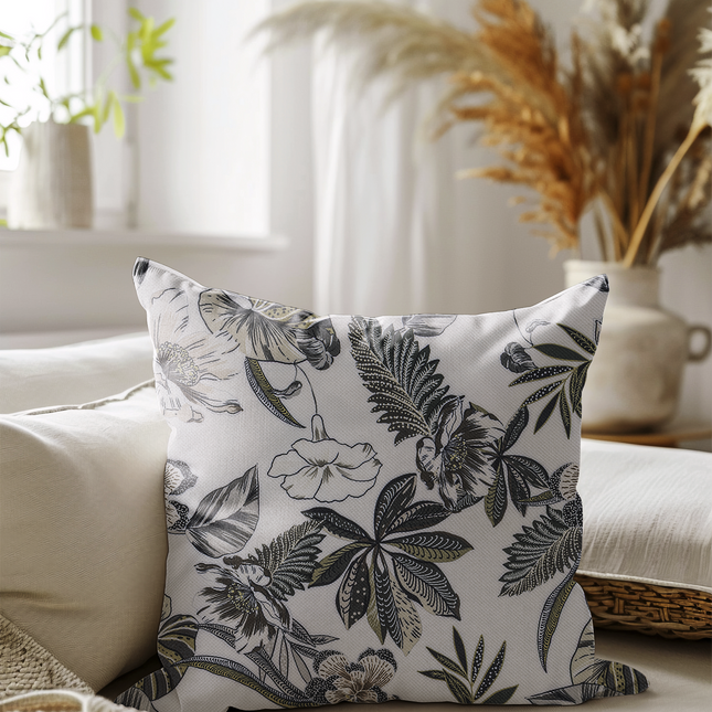 Olive Green and Warm Beige Colour Floral and Leaves Pattern readymade cushion cover