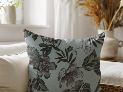 Dusty Rose and Forest Green Colour Floral and Leaves Pattern readymade cushion cover