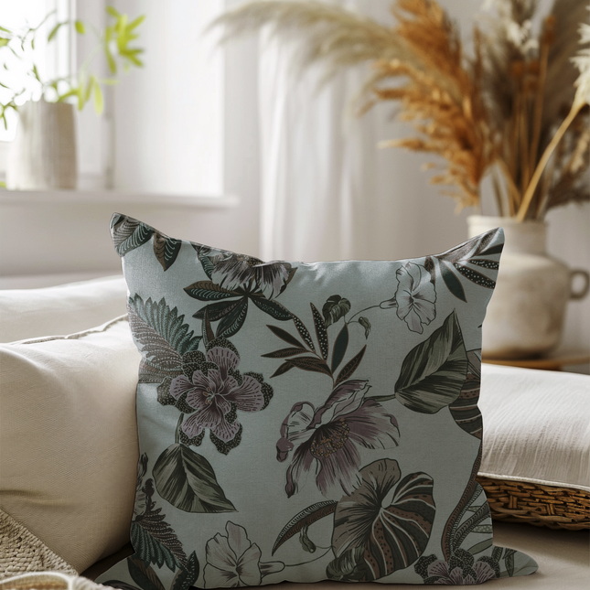 Dusty Rose and Forest Green Colour Floral and Leaves Pattern readymade cushion cover