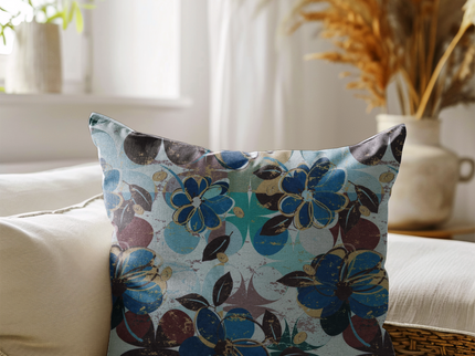 Brown and Blue Colour Floral and Leaves Pattern readymade cushion cover