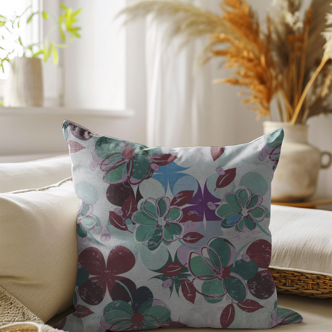 Maroon and Green Colour Floral and Leaves Pattern readymade cushion cover