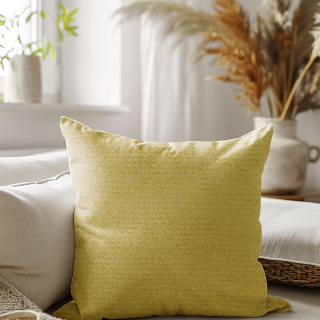 Greenish Yellow Colour Textured Velvet Flock Readymade cushion cover