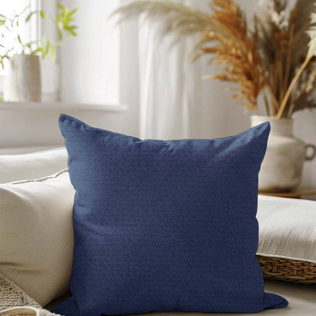 Dark Blue Colour Textured Velvet Flock Readymade cushion cover